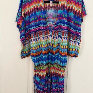 Luli Fama Tribal Beach Cabana V-Neck Dress/ Cover-up